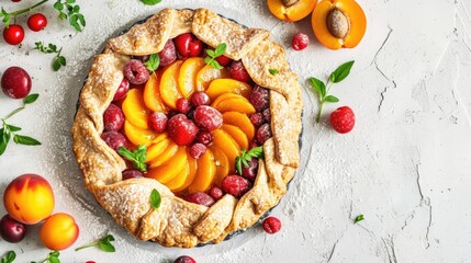 Homemade Seasonal Summer Fruit Biscuits, Tart, Open Apricot Pie
