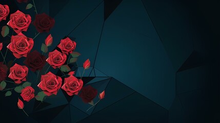 Dramatic Red Roses, Geometric Dark Backdrop, Bold Romance Concept, Suitable for Theatrical Event Posters, Gothic Romance Book Covers, and Luxury Branding, Modern Abstract Style