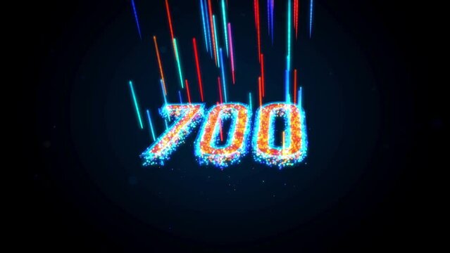 Blue Colorful 3D Perspective Motion View Number 700 Glowing Light Glitter Dust Particle And Light Beam Lines