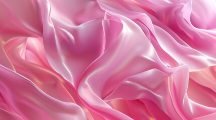 Fototapeta premium Pink silk fabric texture with smooth waves and glossy highlights.