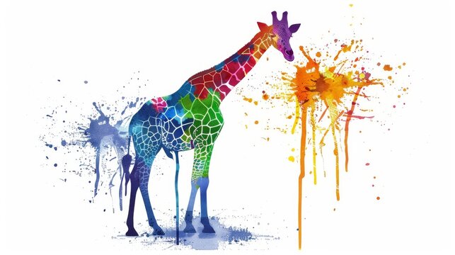  Giraffe in front of wall with paint splatters