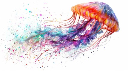  Watercolor depicts jellyfish with splottered paint on body, head