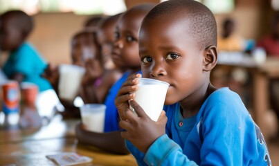 Children Sitting at Table Drinking From Cups