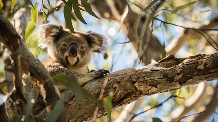 Fototapeta premium Koala in the eucalyptus tree. Cute animals in nature.