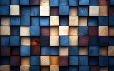 volumetric square sections of colored wood panels. abstract background geometric texture