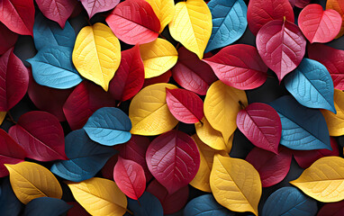 colored autumn leaves laid out in an ornamental pattern. top view