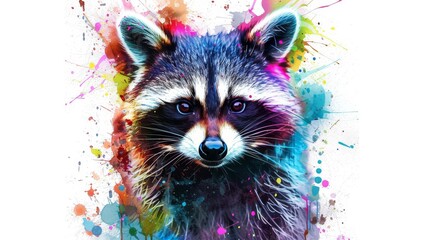  A detailed image of a raccoon's facial expression, featuring paint smudges on its visage