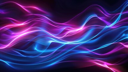 Abstract digital landscape with flowing neon lines and waves.