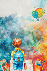 Back to school background Education concept watercolor painting, watercolor illustration 
