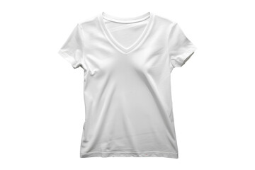 plain white classic  v-neck t-shirt , front view mockup ,isolated on transparent background
