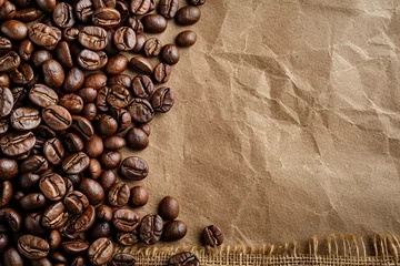 Fotobehang Brown coffee grains and free space for your decor © Anns