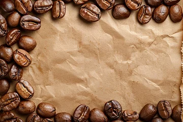 Tuinposter Brown coffee grains and free space for your decor © Anns