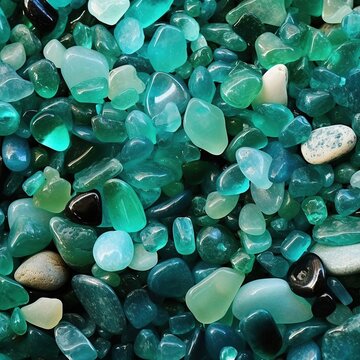 green and turquoise pebbles closeup.