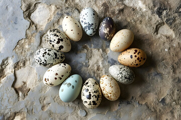 Obraz premium colored spotted decorative partridge eggs