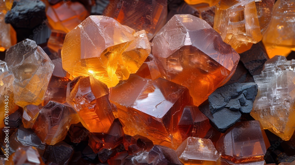 Poster a macro photo of a multicolored rock cluster with a central illumination on one stone