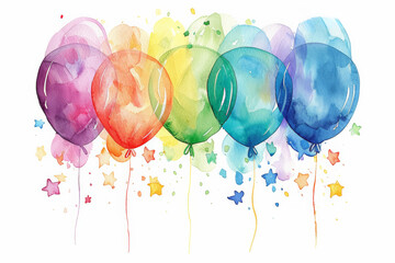 Birthday Rainbow colorful balloons Decorations Watercolor Set