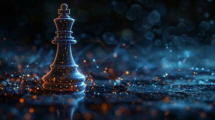 The low polygonal chess pawn is connected with dots and lines to form a robust business strategy. Futuristic Modern Illustration in polygonal space. - obrazy, fototapety, plakaty