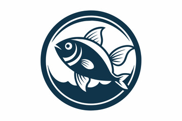 one color simple fish logo in the circle, vector illustration