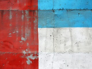 Red white and blue paint on old concrete wall.