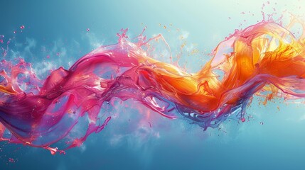  A vibrant wave of liquid with shades of blue, pink, orange, and yellow