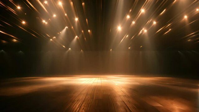 The performance stage blurred into a tunnel of light with spotlights shining on it.