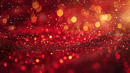 Golden Glitter and Stars on Vintage Red Christmas Abstract Background - obrazy, fototapety, plakaty