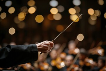 Conductor, orchestra conductor waves his baton. - obrazy, fototapety, plakaty