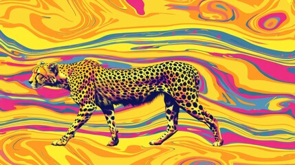 Fototapeta premium A colorful image of a cheetah on a dynamic background, featuring swirling elements