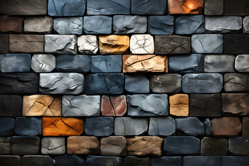 mosaic wall made of different colored stones. abstract background geometric texture.