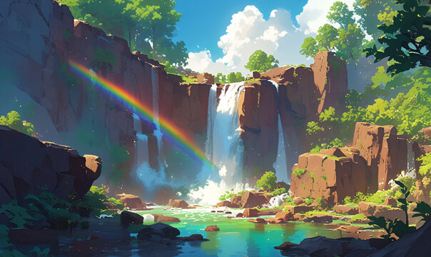 waterfall in the forest-generative ai