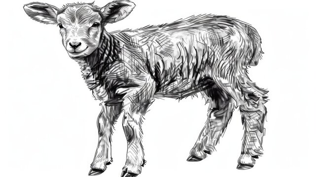  A monochromatic image of a kid goat wearing an ID tag against a pure backdrop