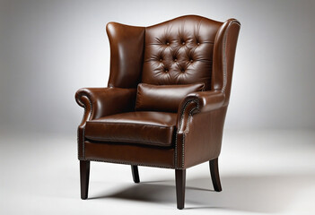 a brown leather wingback chair studded isolated on a transparent background,   colorful background