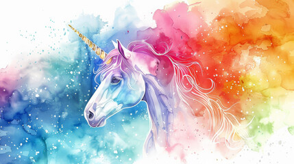 Obraz na płótnie Canvas Colorful watercolor unicorn background Rainbow background, 
