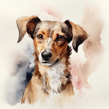 Watercolor portrait of a dog on a white background. Digital painting.