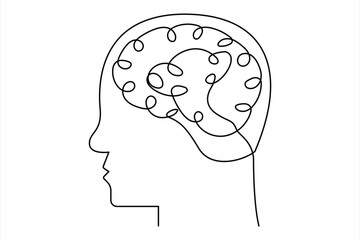 Continuous one line drawing of human brain. Hand drawn minimalism style. brain line art vector illustration
