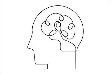 Continuous one line drawing of human brain. Hand drawn minimalism style. brain line art vector illustration
