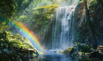 Fototapeta na wymiar waterfall in the forest-generative ai