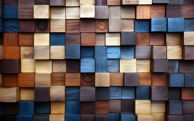 volumetric square sections of colored wood panels. abstract background geometric texture
