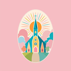 Church building emblem. Community worship unity symbol.