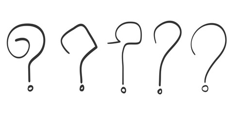Set of hand drawn question marks. doodle questions marks. isolated on black and white. vector illustration - obrazy, fototapety, plakaty