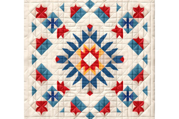 Fototapeta premium Starry Night Quilt: Red, White, and Blue American Stars. On White or PNG Transparent Background.