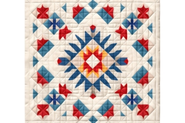 Starry Night Quilt: Red, White, and Blue American Stars. On White or PNG Transparent Background.