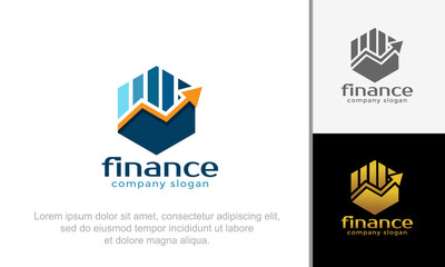 Hexagon finance logo. Modern eye catching logo design with chart, arrow and hexagonal elements