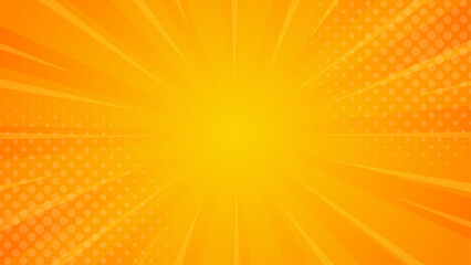 Bright orange-yellow gradient abstract background. Orange comic sunburst effect background with halftone. Suitable for templates, sales banners, events, ads, web, and pages - obrazy, fototapety, plakaty