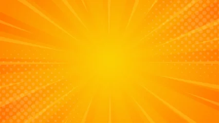 Rolgordijnen Bright orange-yellow gradient abstract background. Orange comic sunburst effect background with halftone. Suitable for templates, sales banners, events, ads, web, and pages © Ruwaifi