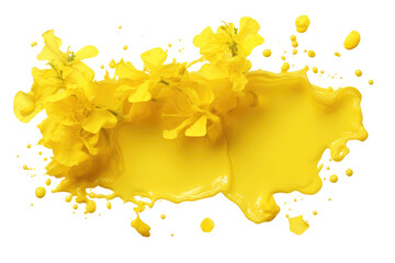 Vibrant Yellow Liquid Cascading Down White Surface. On White or PNG Transparent Background.
