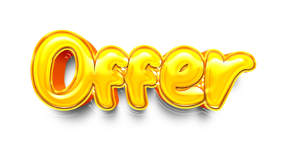 Offer text.Format PNG.icon sign symbol design transparent background. Cute cartoon comics. Blanc place for text.sticker for banner, chat, web page, poster.  3d text render with gold effect, meta