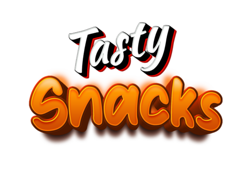 Tasty Snacks .Format PNG.icon sign symbol design transparent background. Cute cartoon comics. Blanc place for text.sticker for banner, chat, web page, poster.  3d text render with gold effect, meta