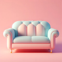 Sofa, pastel colors, isolated on a Pink background, Modern stylish sofa, Furniture, interior object