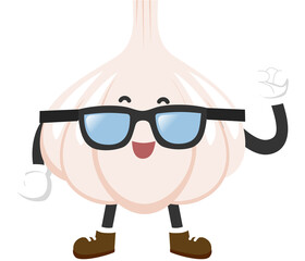 cute garlic character adorable face with strong pose